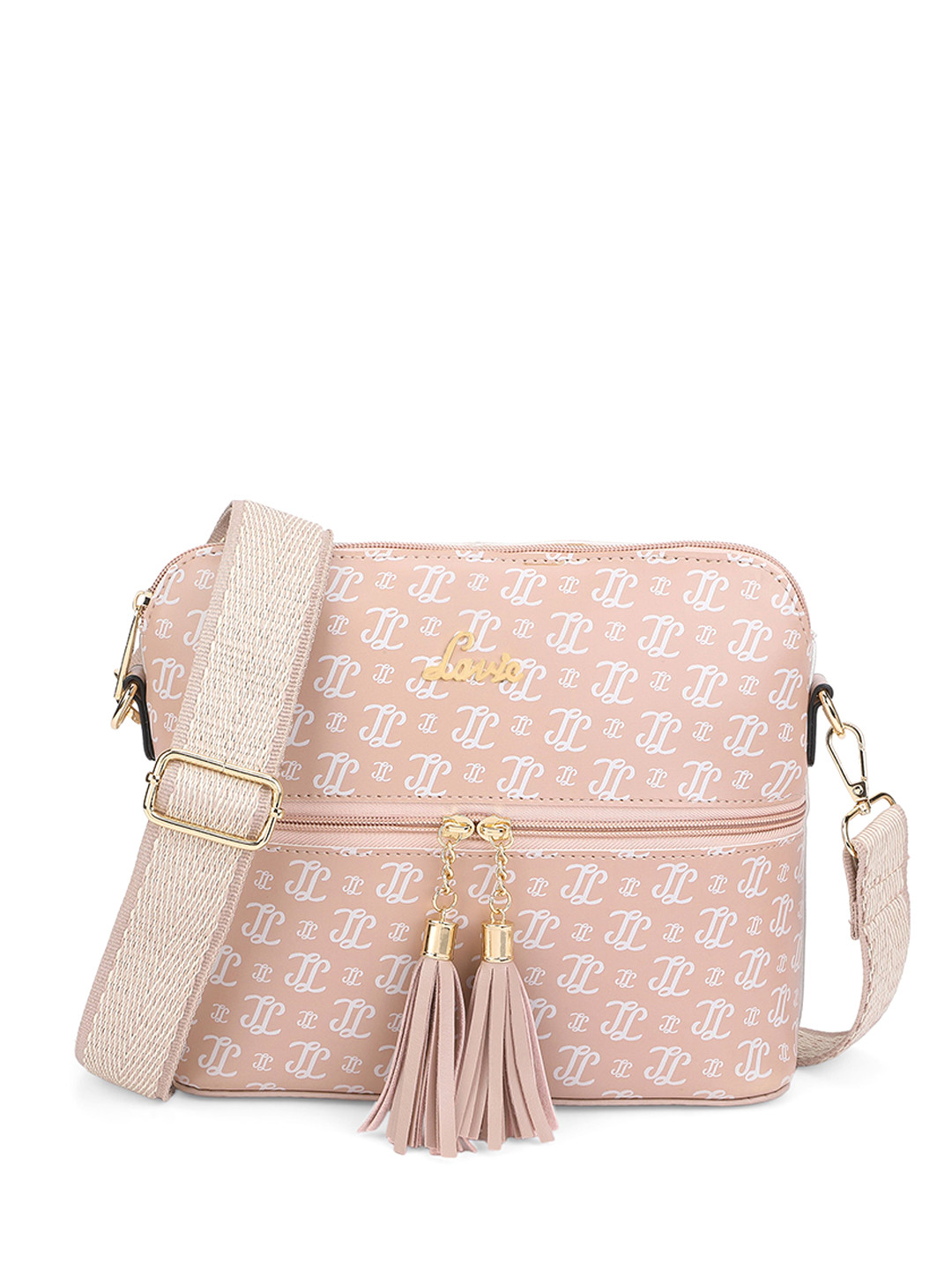 

Lavie Women Brand Logo Printed Sling Bag with Tasselled, Pink