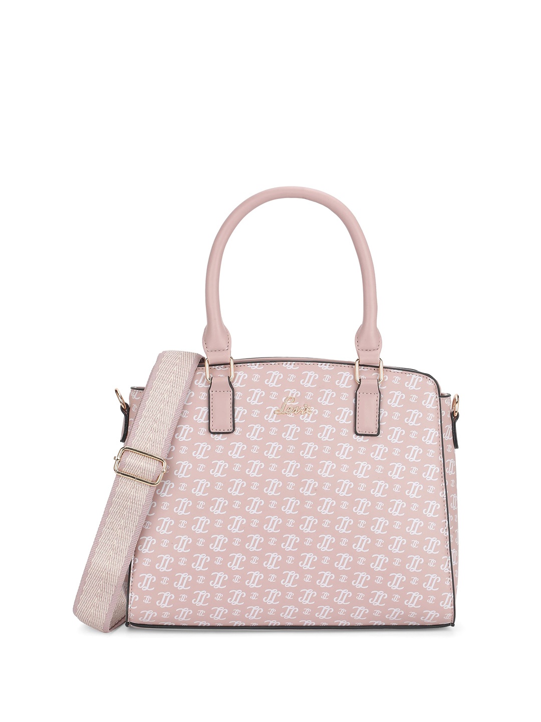 

Lavie Women Brand Logo Printed Structured Leather Handheld Bag, Pink