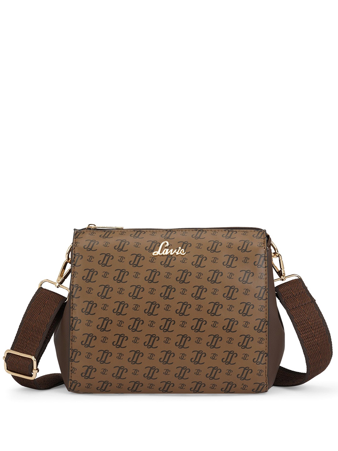 

Lavie Women Brand Logo Printed Structured Sling Bag, Coffee brown