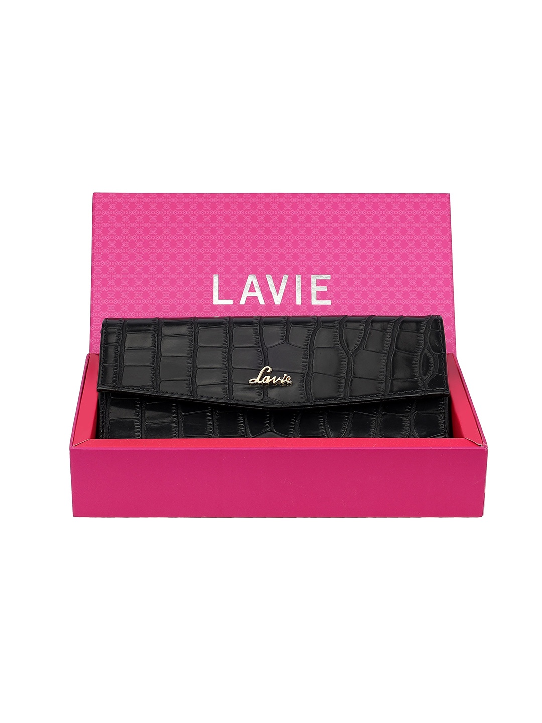 

Lavie Women Animal Textured Two Fold Wallet, Black