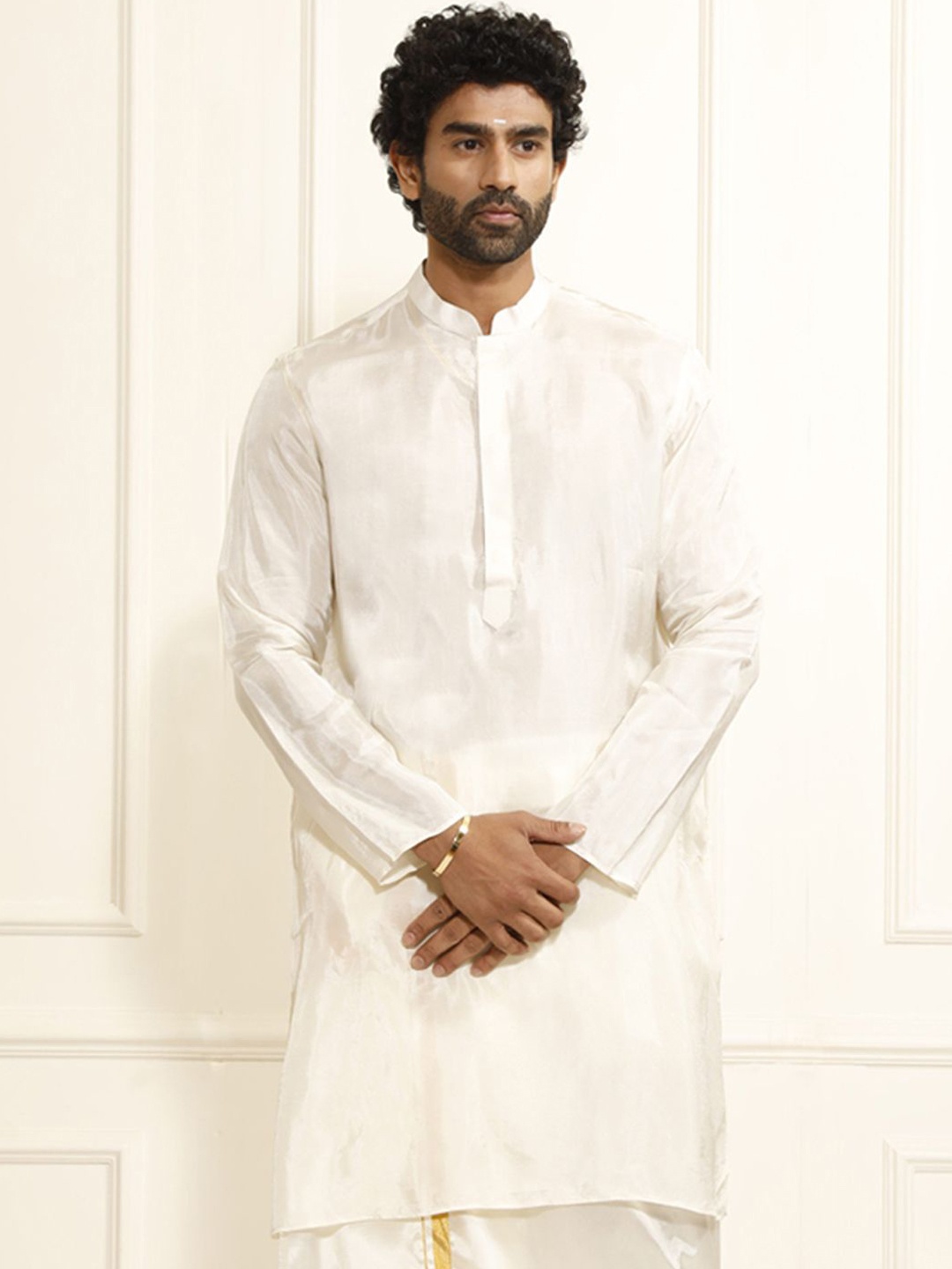 

VASTRAMAY Mandarin Collar Pastel Straight Kurta, Cream