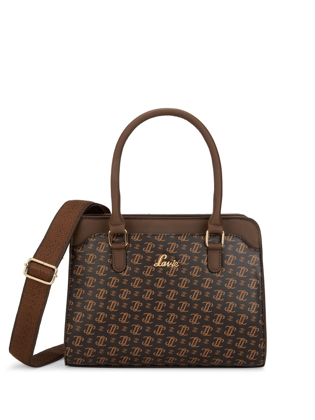 

Lavie Women Brand Logo Printed Structured Leather Handheld Bag, Brown