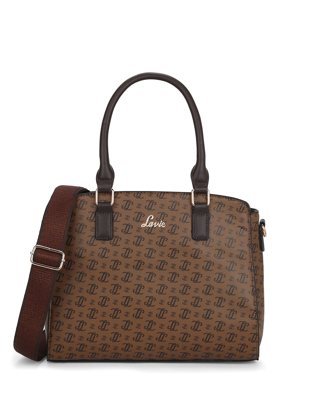 

Lavie Women Brand Logo Printed Structured Leather Handheld Bag, Coffee brown