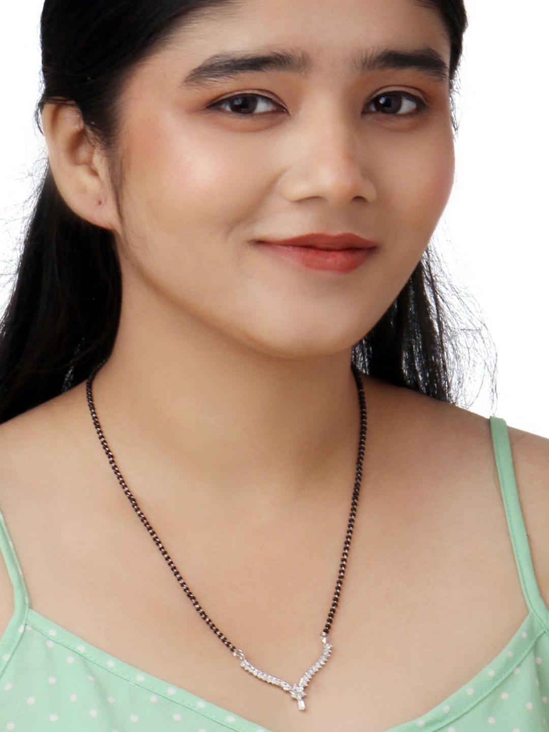 

Kord Store Rhodium-Plated Artificial Stones and Beads Mangalsutra, Silver