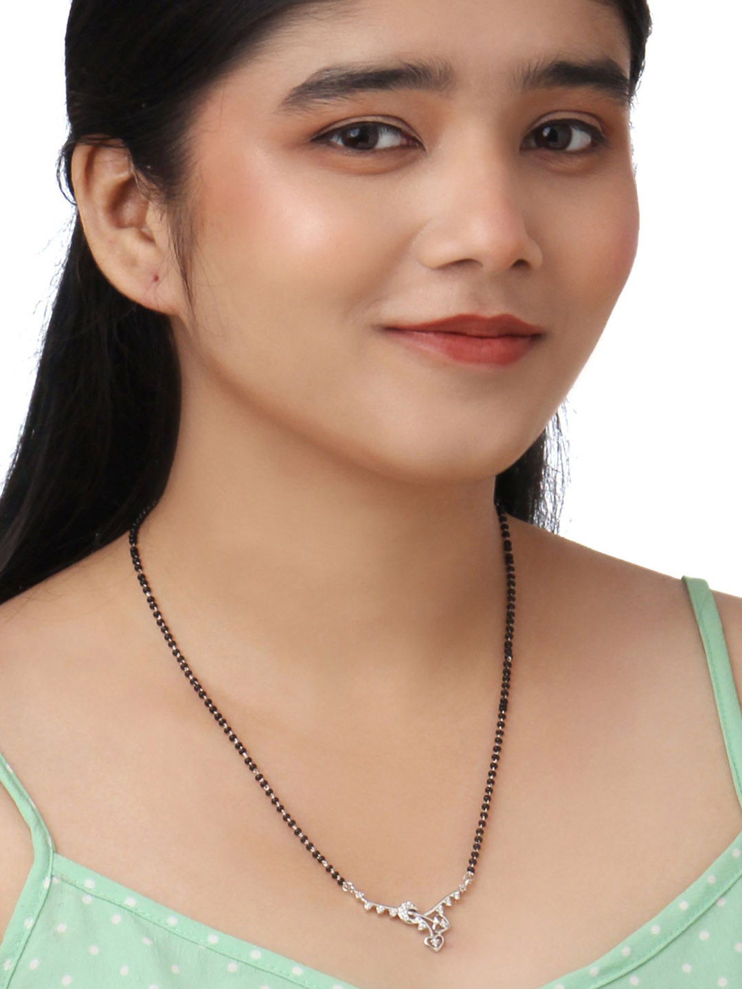 

Kord Store Rhodium-Plated Artificial Stones and Beads Mangalsutra, Silver