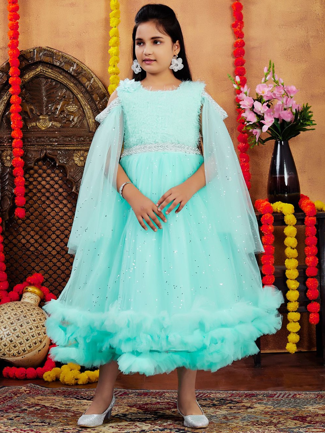 

BAESD Girls Embellished Ruffles Gown Dress, Sea green