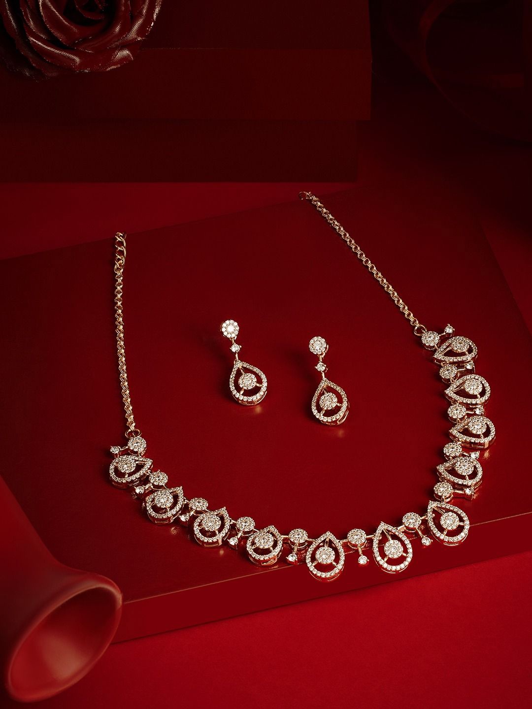 

Ami Rose Gold-Plated Cubic Zirconia-Studded Dazzling Necklace and Earrings