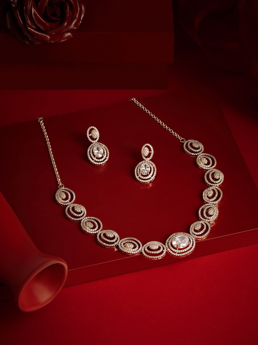 

AMI Rose Gold-Plated Dazzling Cubic Zirconia-Studded Necklace and Earrings