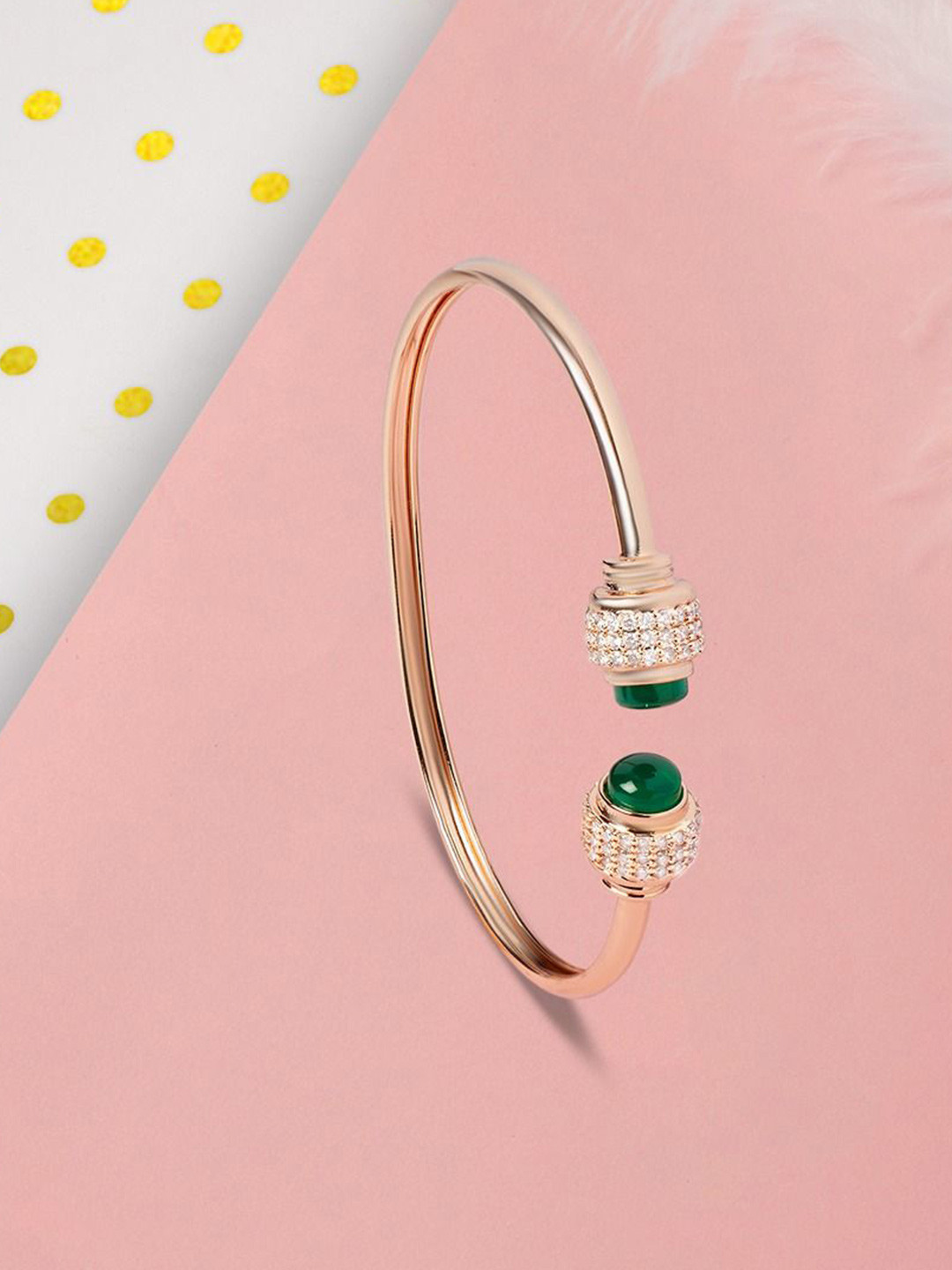 

AMI Rose Gold-Plated Cubic Zirconia Studded Dazzling Kada Bracelet