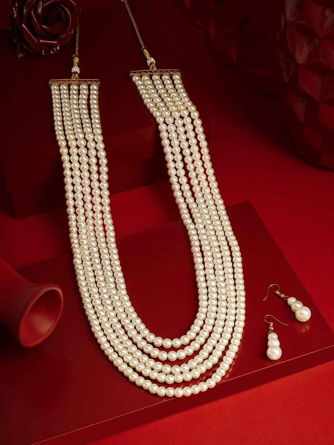 

Ami Gold-Plated Pearls-Beaded Layered Necklace and Earrings