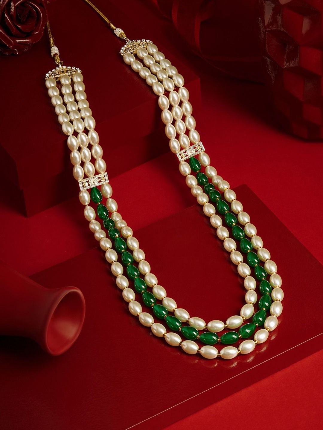 

AMI Gold-Plated Layered Stone Studded & Beaded Necklace
