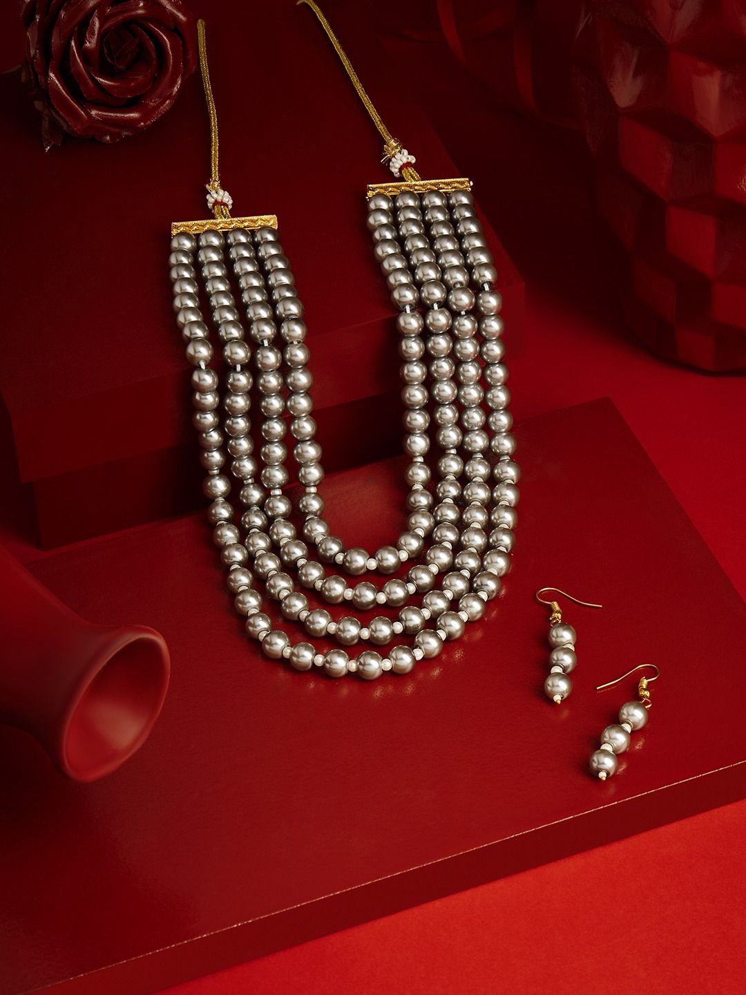 

Ami Gold-Plated Beaded-Studded Multilayer Necklace and Earrings