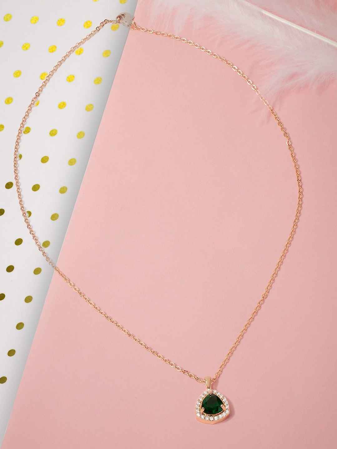 

AMI Rose Gold-Plated Cubic Zirconia Studded Pendant With Chain