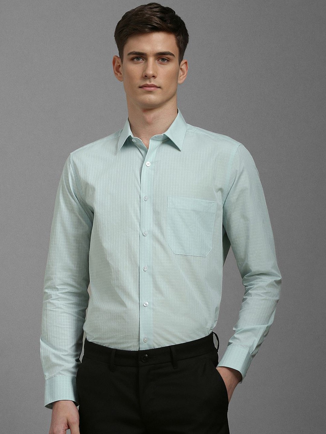 

Louis Philippe Men Spread Collar Textured Cotton Formal Shirt, Sea green