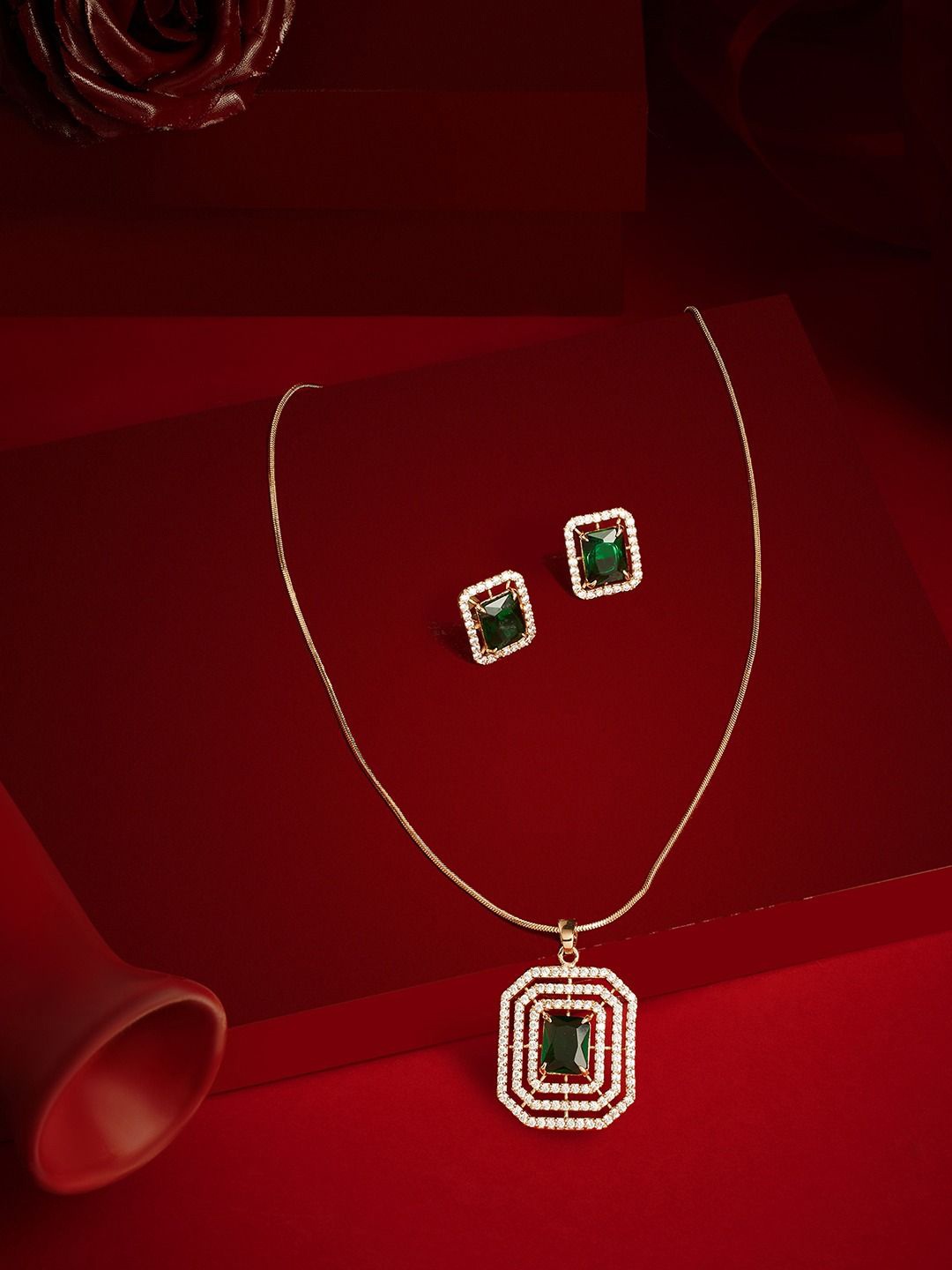 

Ami Rose Gold-Plated Cubic Zirconia-Studded Necklace and Earrings