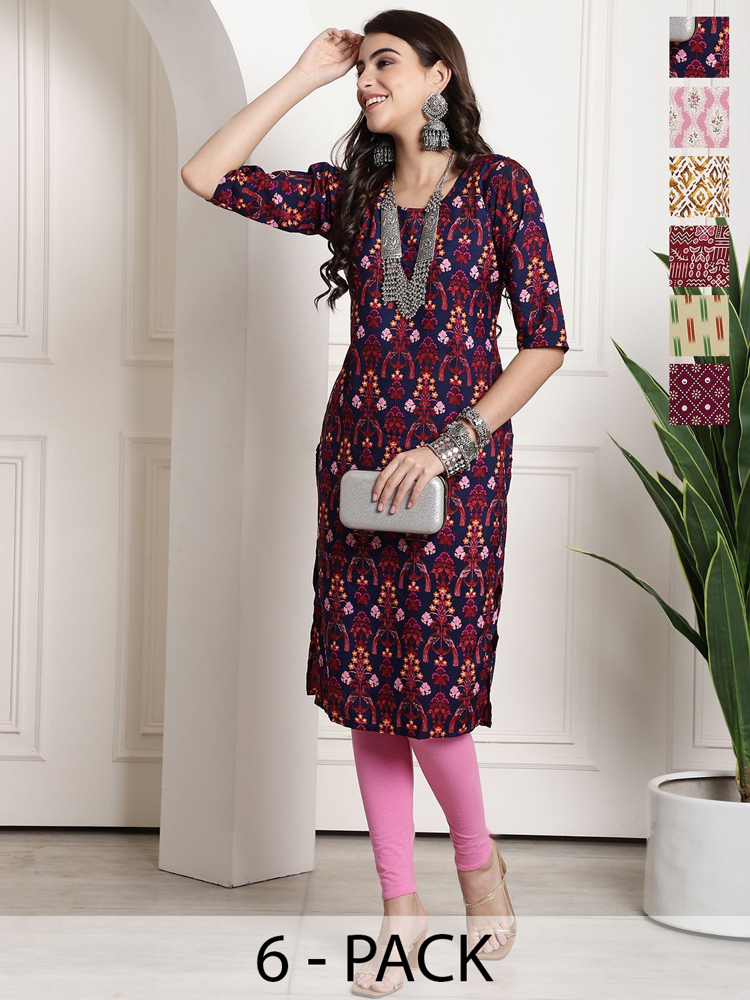 

7Threads Selections of 6 Ethnic Motifs Printed Straight Kurta, Blue