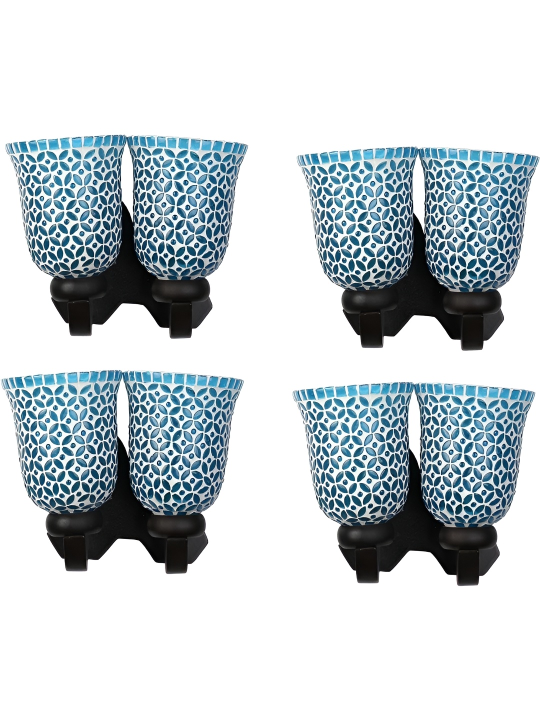 

Afast Blue & White 4 Pieces Printed Wood Bell Shaped Wall Lamp