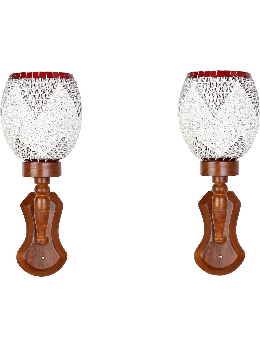 

Afast White & Red 2 Pieces Textured Wood Semi-Sphere Shaped Wall Lamps