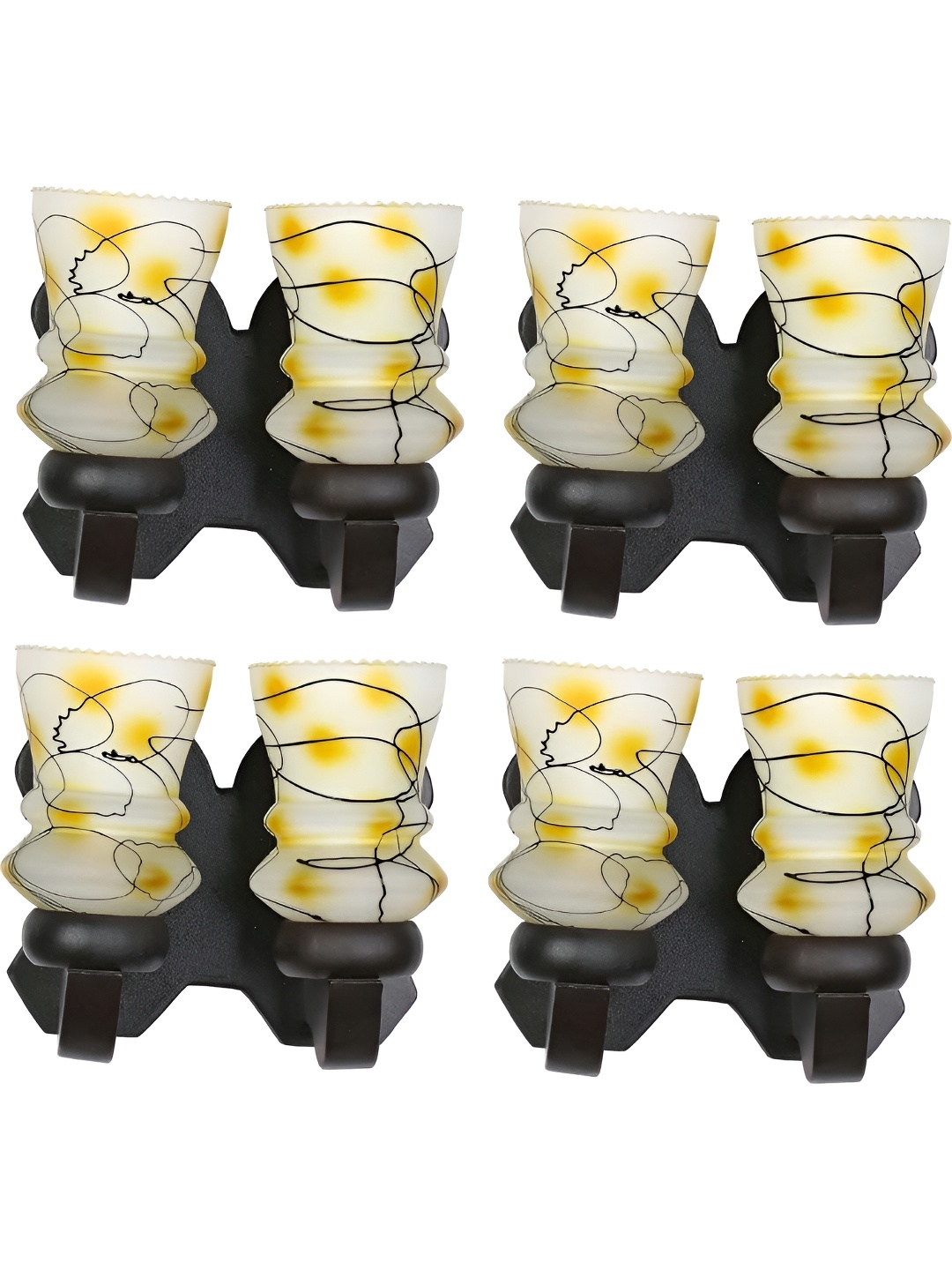 

Afast White & Yellow 4 Pieces Printed Wood Wall Lamps