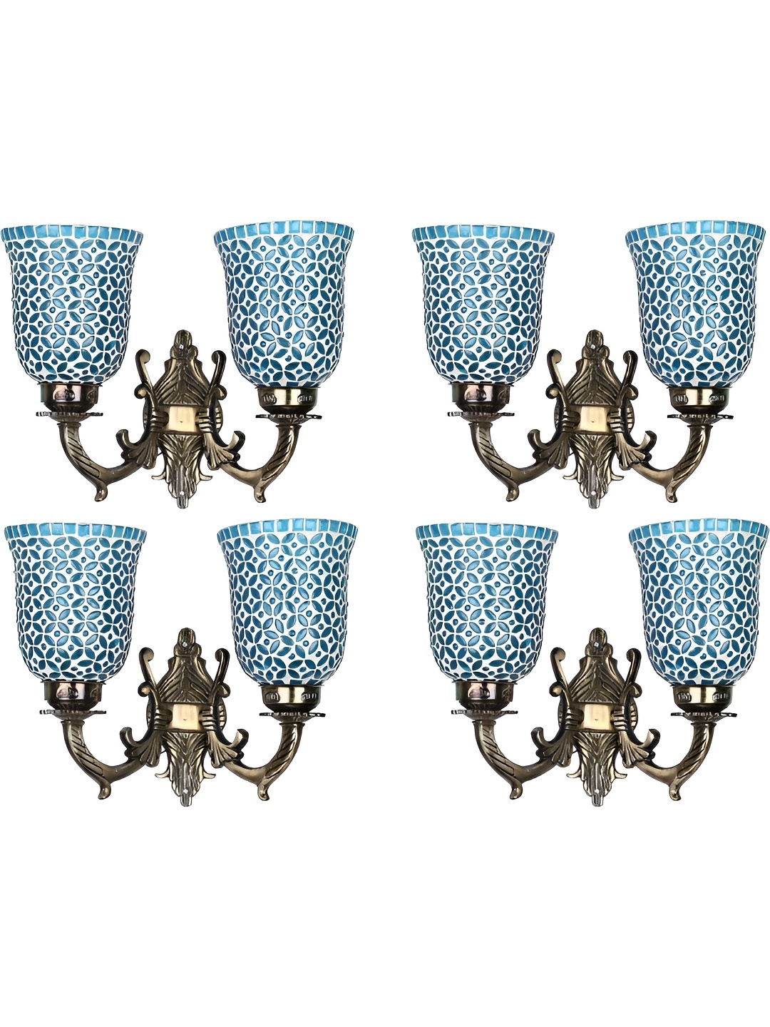 

Afast Blue & White 4 Pieces Printed Abstract Shaped Contemporary Metal Wall Lamps