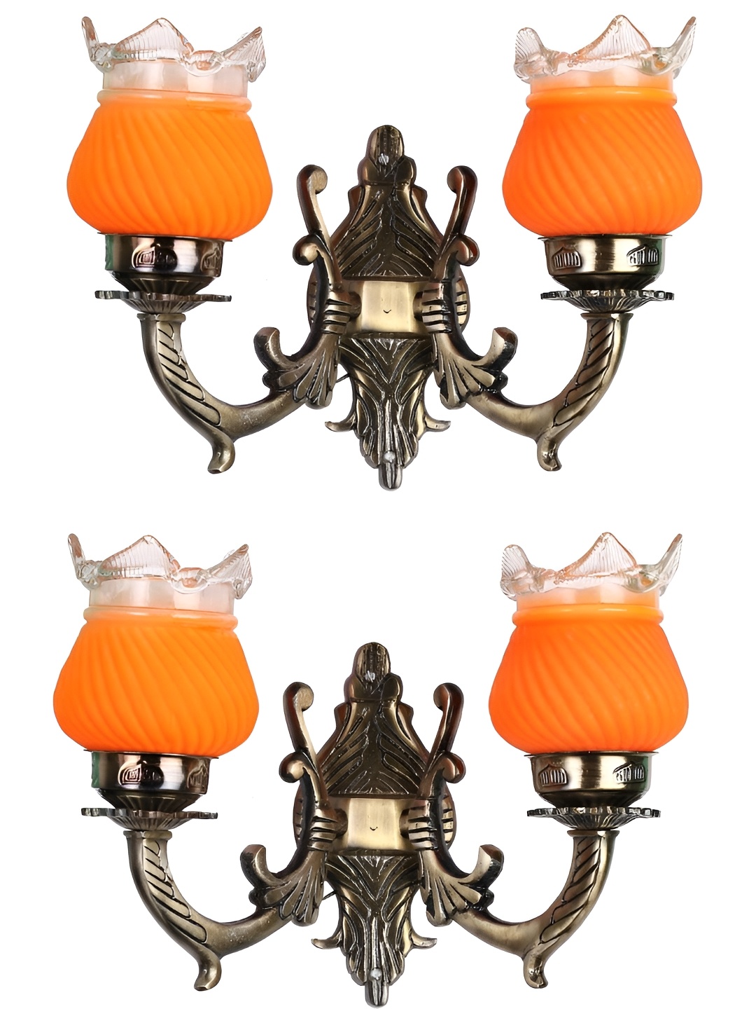 

Afast Orange & Bronze 2 Pieces Textured Abstract Shaped Metal Contemporary Wall Lamps