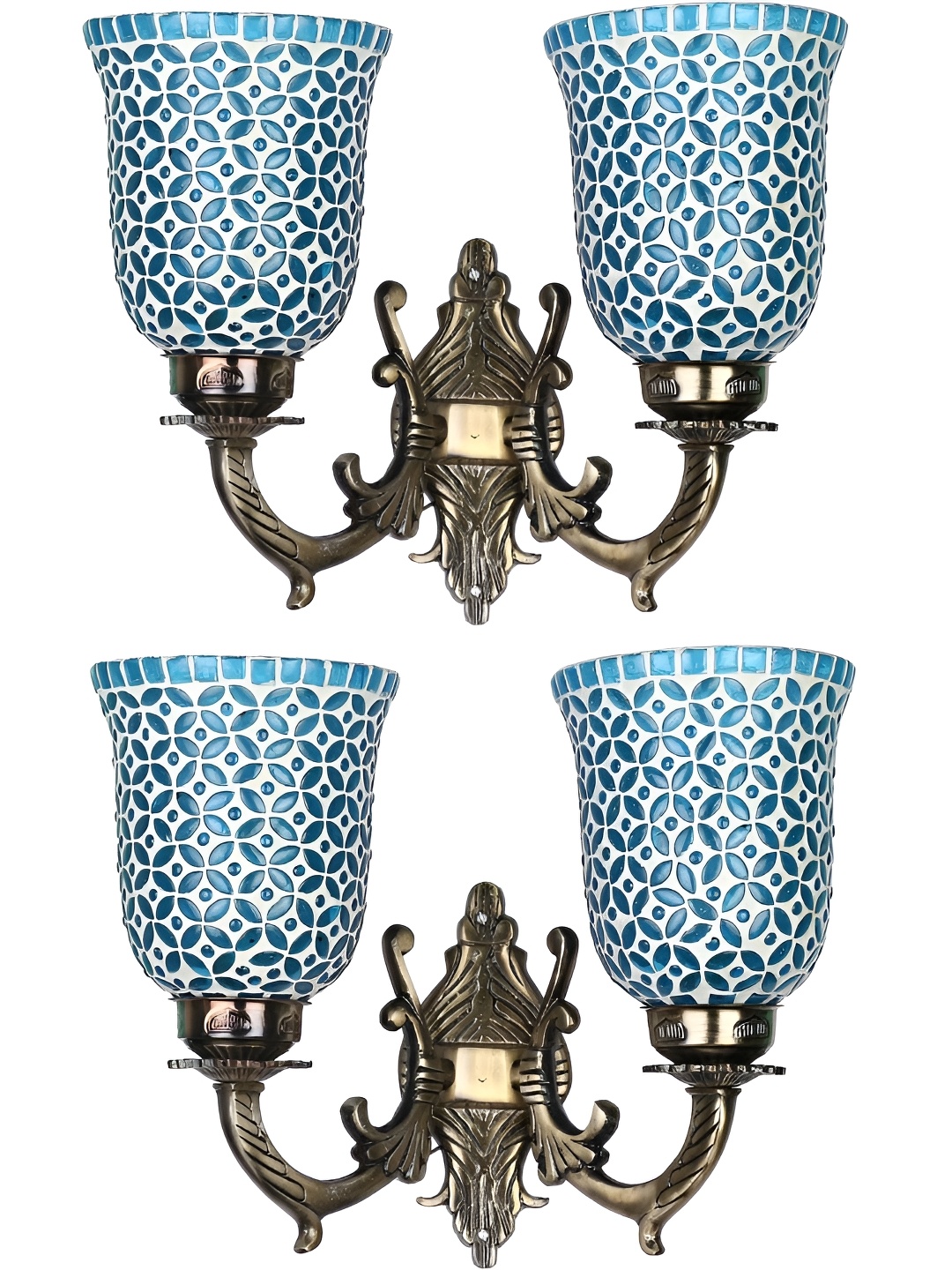 

Afast Blue & White 2 Pieces Printed Abstract Shaped Metal Contemporary Wall Lamps