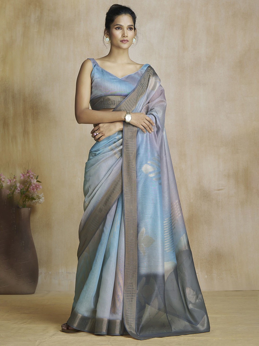 

MAHALASA Woven Design Zari Art Silk Saree, Blue