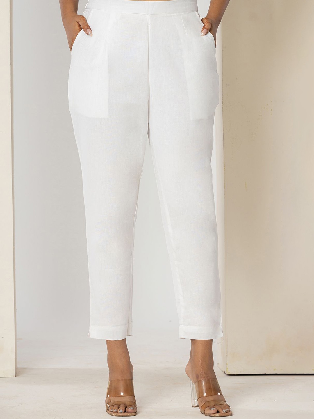 

Eco Clothing Women Relaxed Tapered Fit Easy Wash Trousers, White