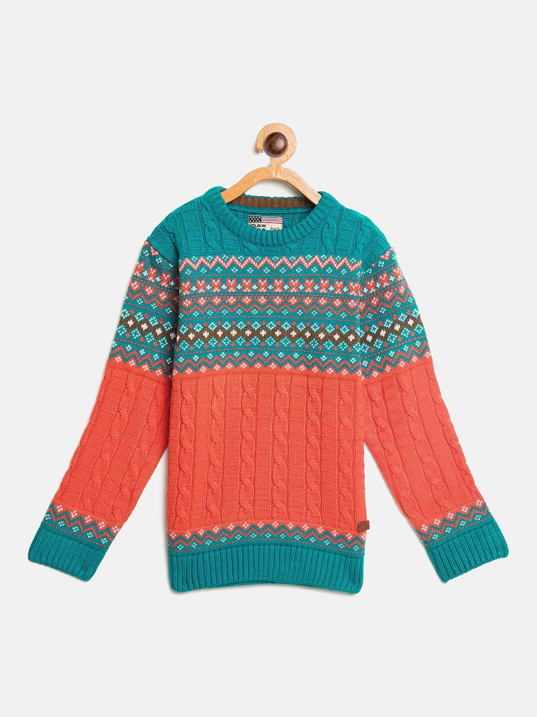 

Duke Boys Cable Knit Colourblocked Pullover Sweater, Orange