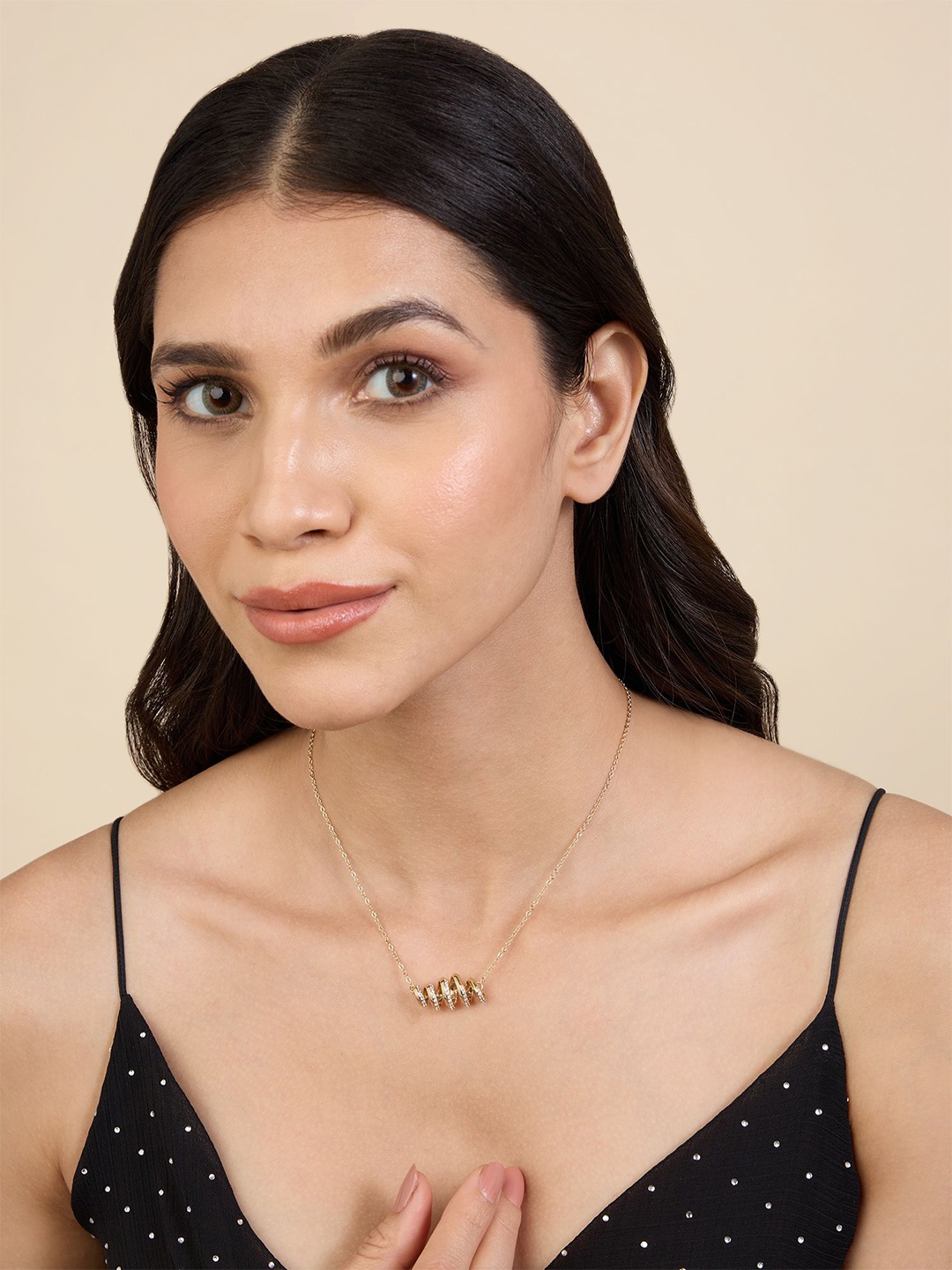 

Isharya Brass 18KT Gold-Plated Stone Studded Disco Spiral Link Chain