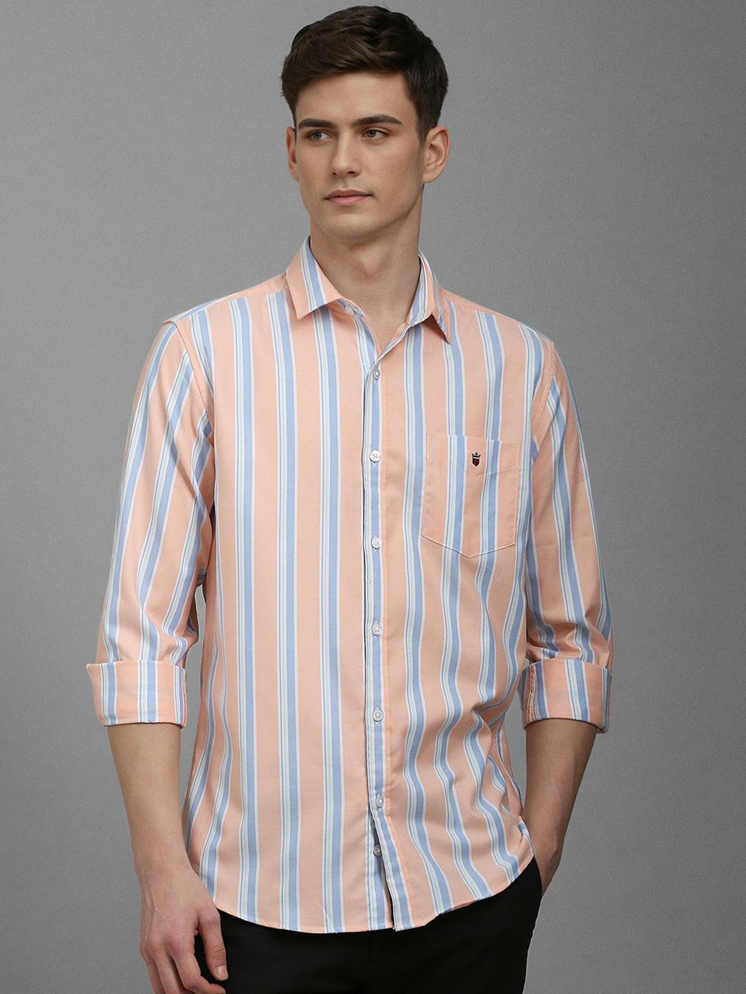 

Louis Philippe Sport Men Striped Long Sleeves Pure Cotton Casual Shirt, Orange