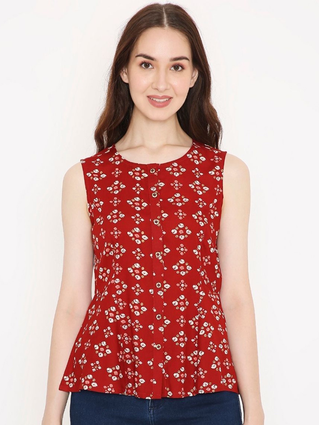 

Saffron Threads Women Bandhani Printed A-line EthnicTop, Red