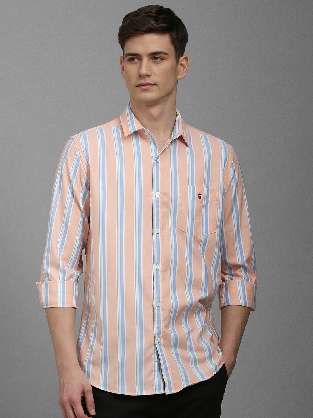 

Louis Philippe Sport Men Striped Long Sleeves Pure Cotton Casual Shirt, Orange