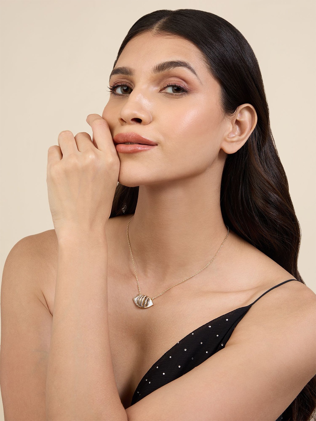 

Isharya Brass 18KT Gold-Plated Stone Studded Eyelet Link Chain