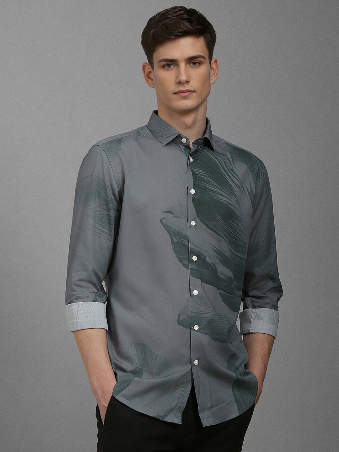 Louis Philippe Sport Men Abstract Printed Pure Cotton Casual Shirt, Grey