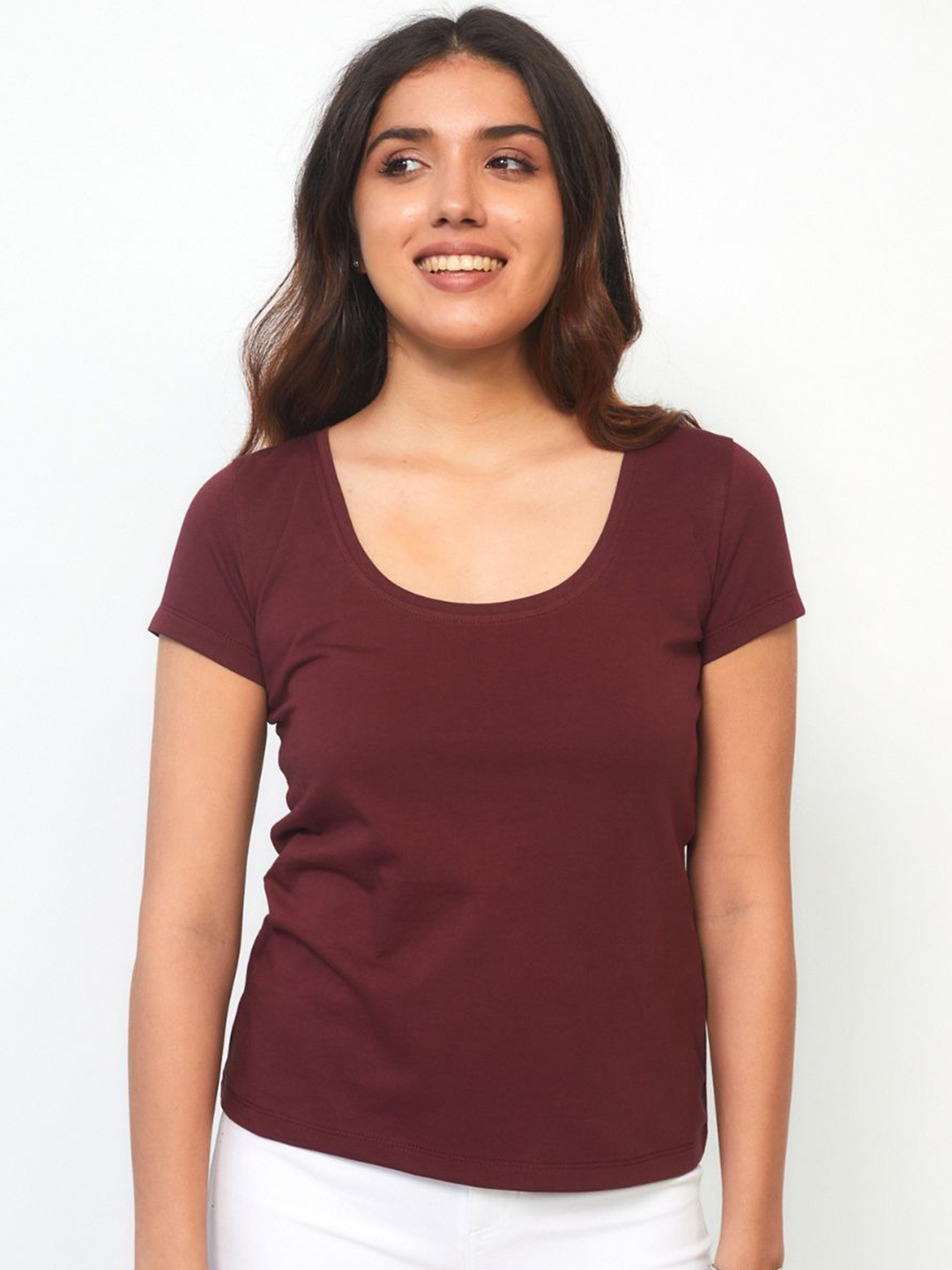 

Creatures of Habit Organic Cotton Women Pima Scoop Neck Top, Maroon