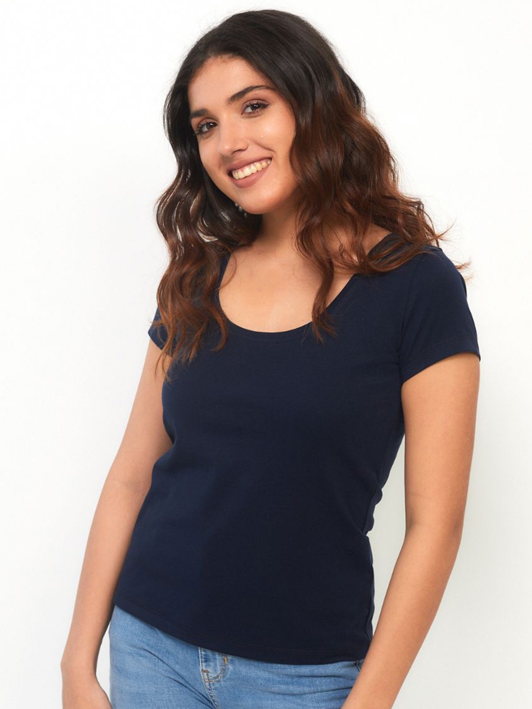 

Creatures of Habit Organic Cotton Women Pima Scoop Neck Top, Blue