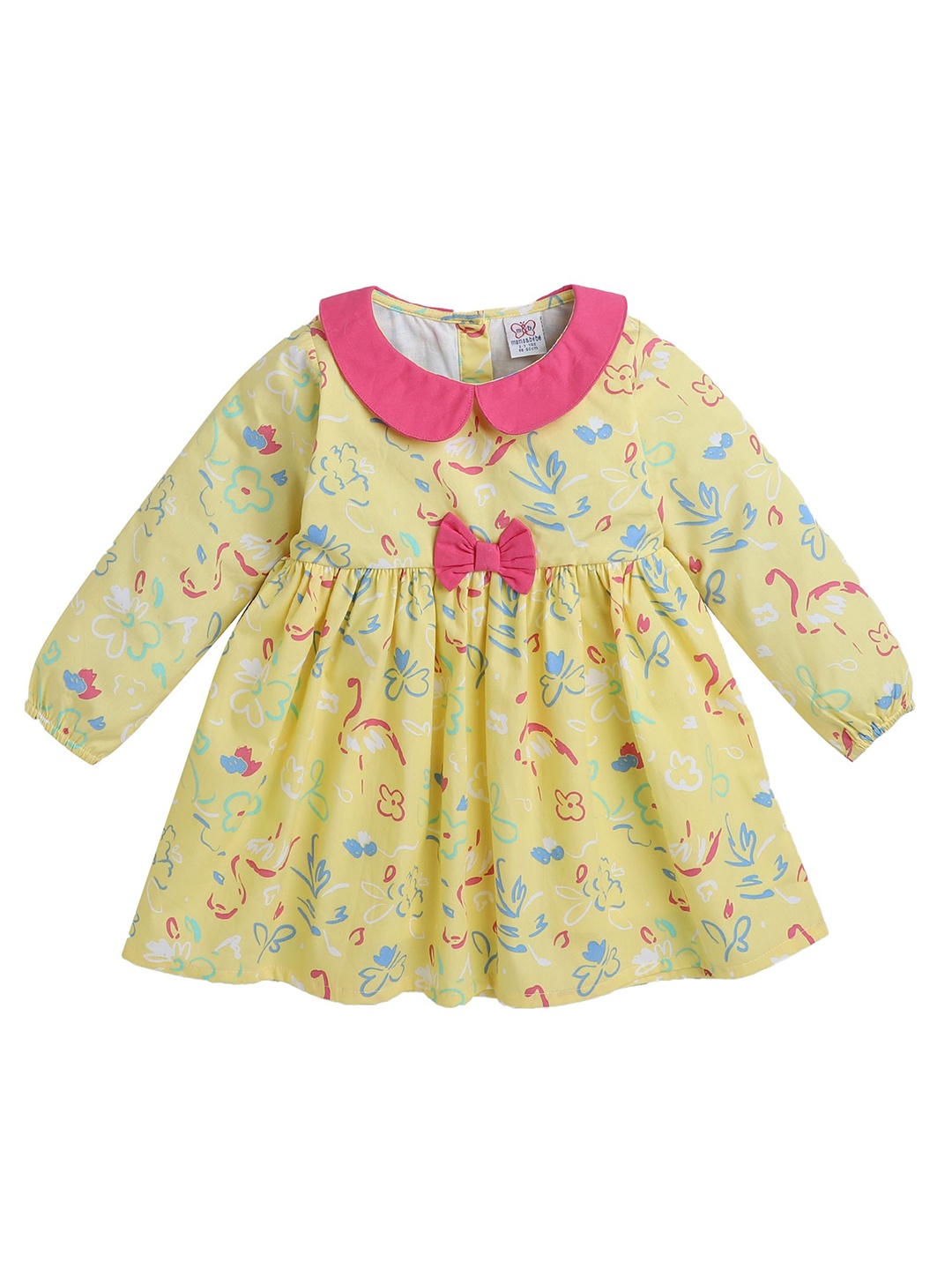 

mama & bebe Girls Floral Printed Cotton Long Sleeves Midi Dress, Yellow