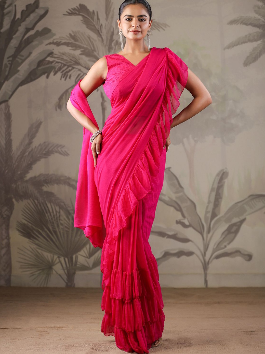 

Geroo Luxe Pure Chiffon Saree, Pink