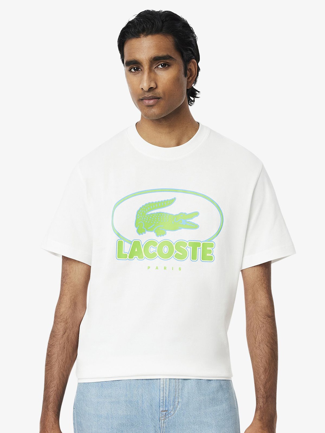 

Lacoste Men Typography Printed Round Neck Cotton T-shirt, White