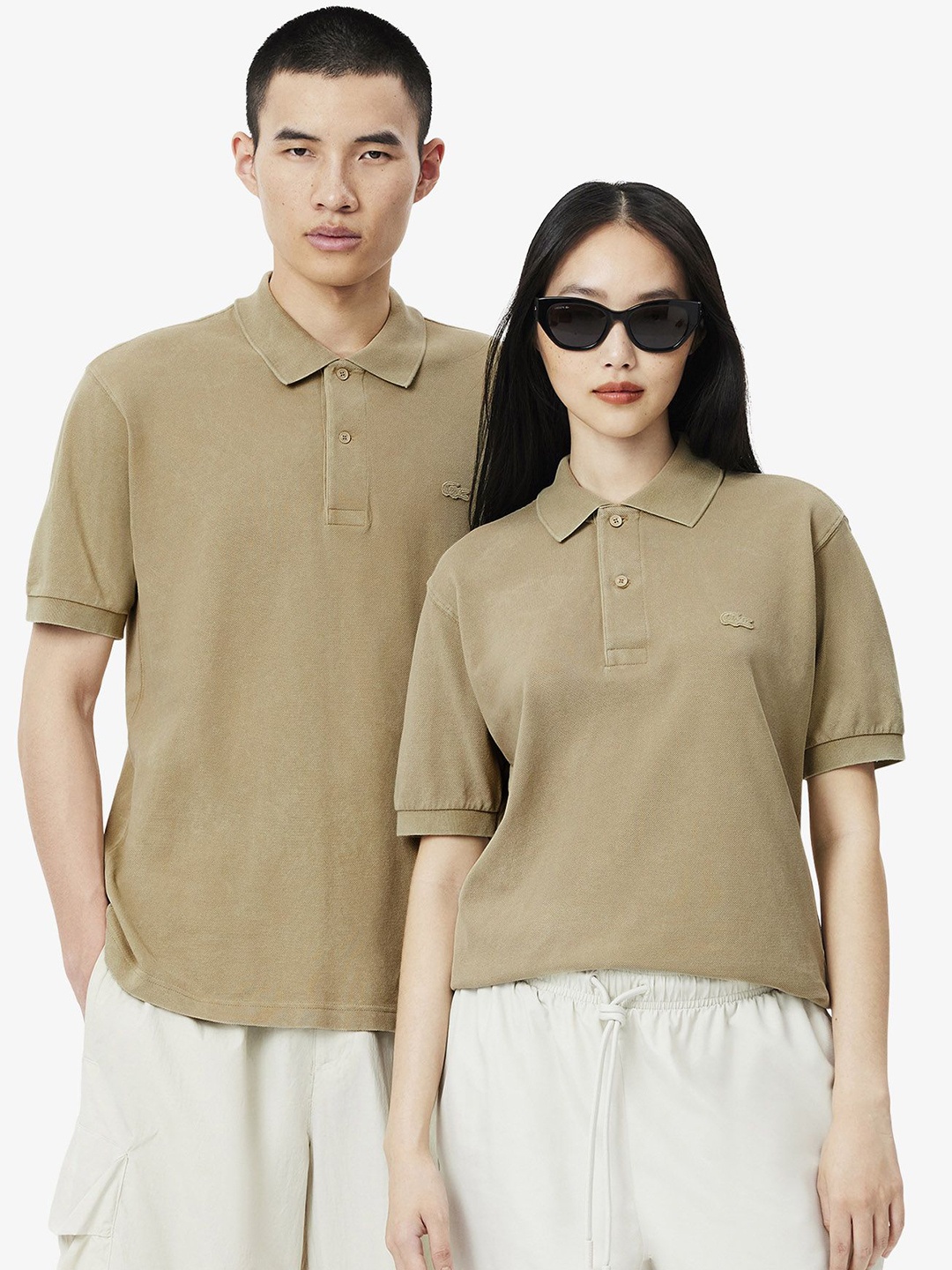 

Lacoste Unisex Solid Polo Collar Cotton T-shirt, Beige