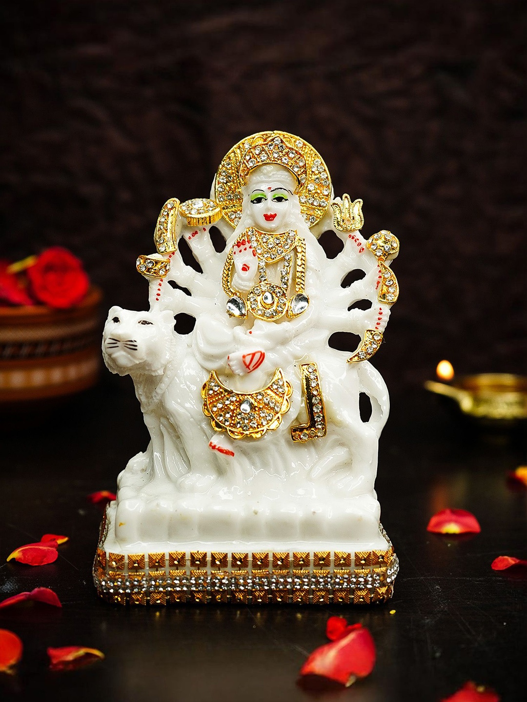 

Ekhasa White & Gold-Toned Durga Maa Showpiece