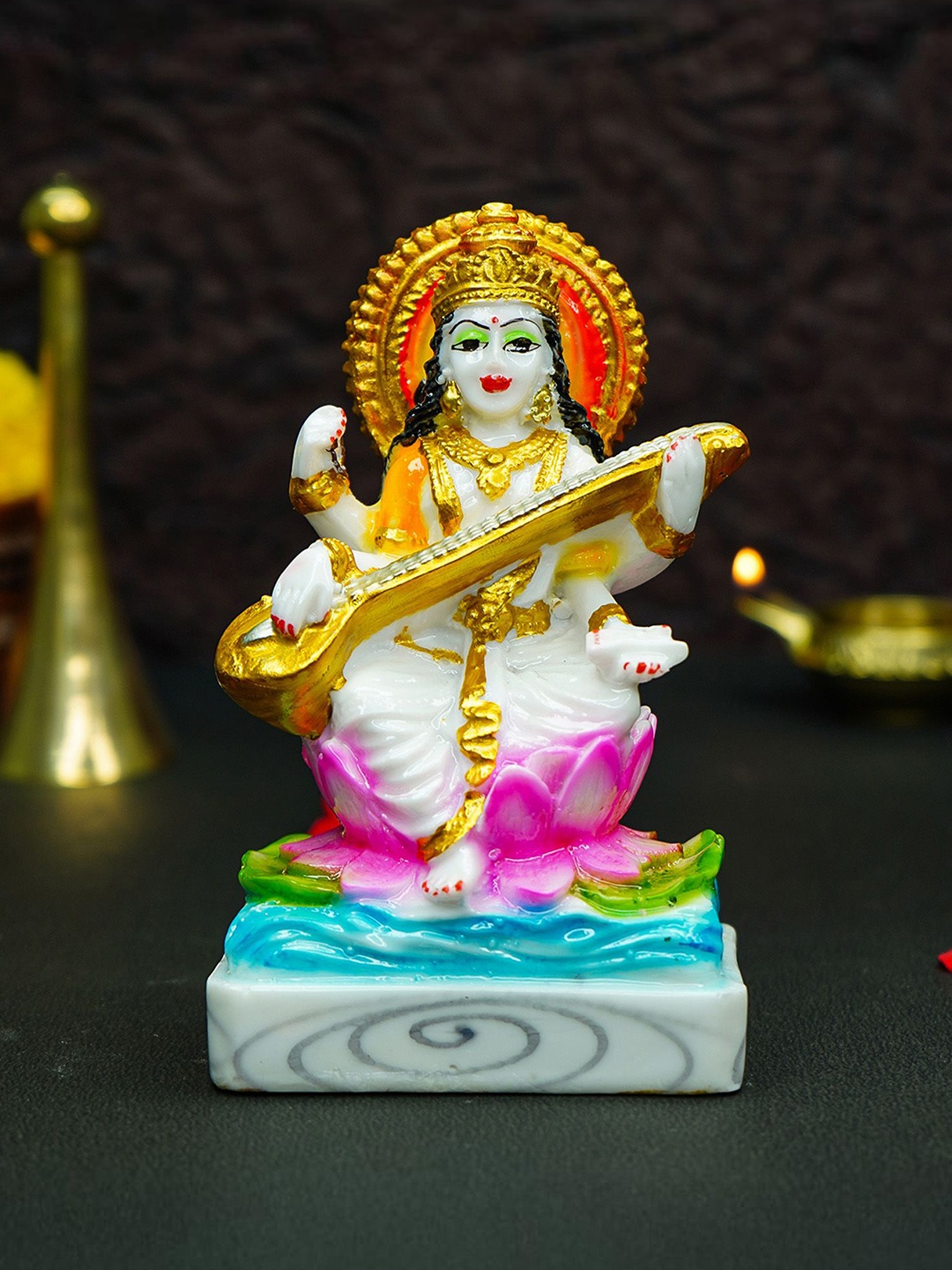 

Ekhasa White & Gold-Toned Maa Saraswati Showpiece