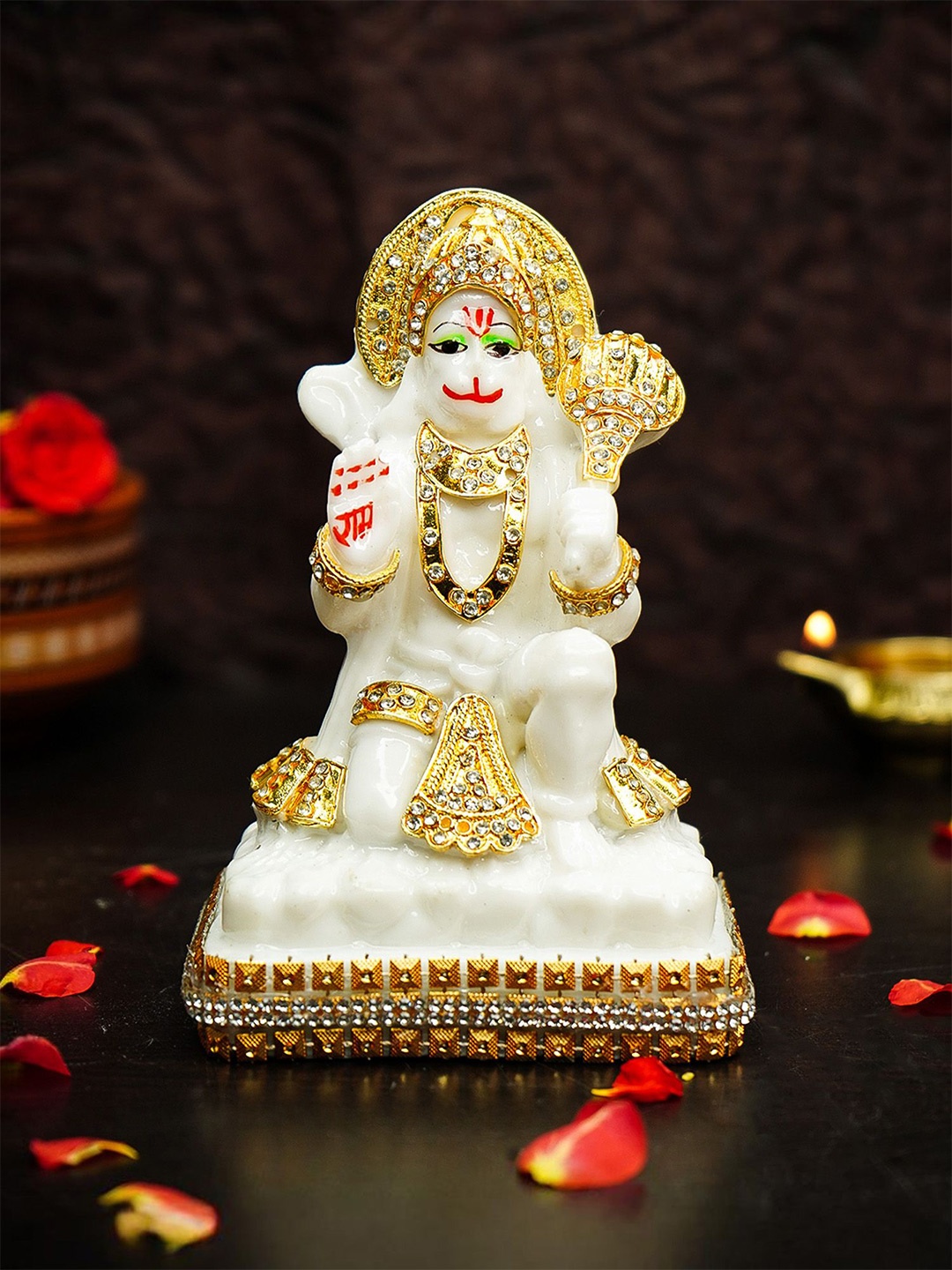 

Ekhasa White & Gold-Toned Hanuman Ji Murti Showpiece