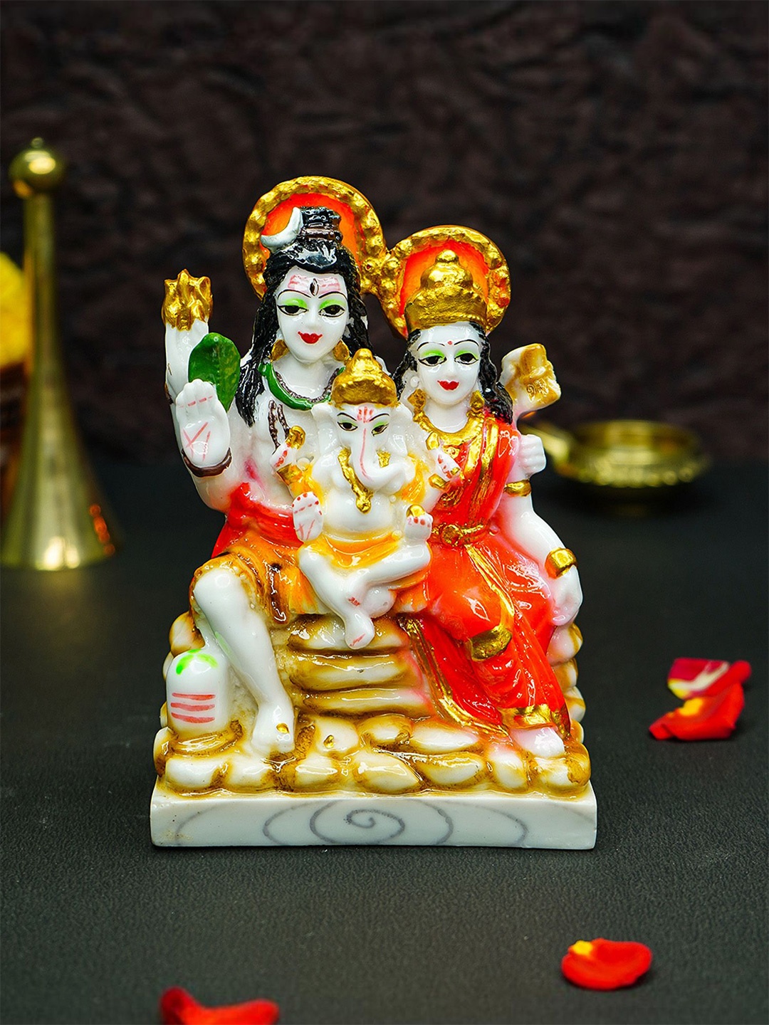 

Ekhasa White & Orange-Coloured Shiv Parivar Murti Showpiece