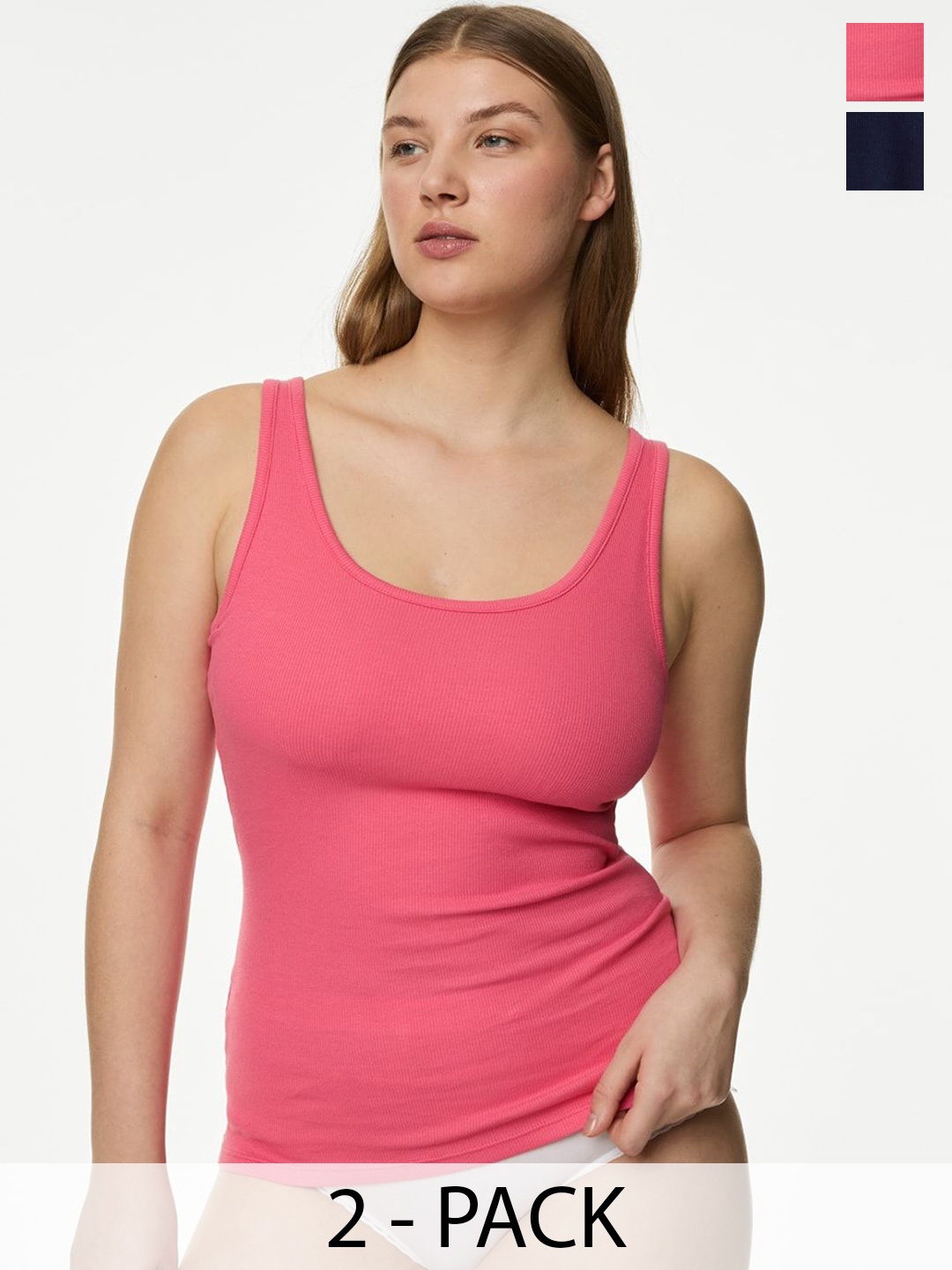 

Marks & Spencer Women Pack Of 2 Scoop Neck Innerwear Vests T325079WATERMELON, Pink