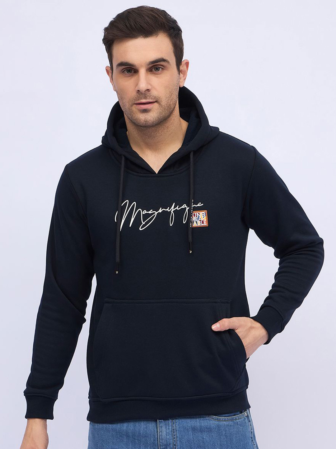 

ARRAY Men Printed Hooded Storm-Fit Pullover Sweatshirt, Navy blue