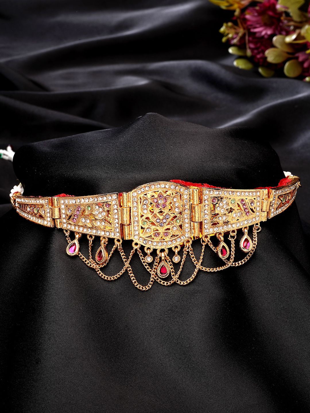 

NVR Women Gold-Plated Cubic Zirconia Stone Studded Rajputi Choker Necklace
