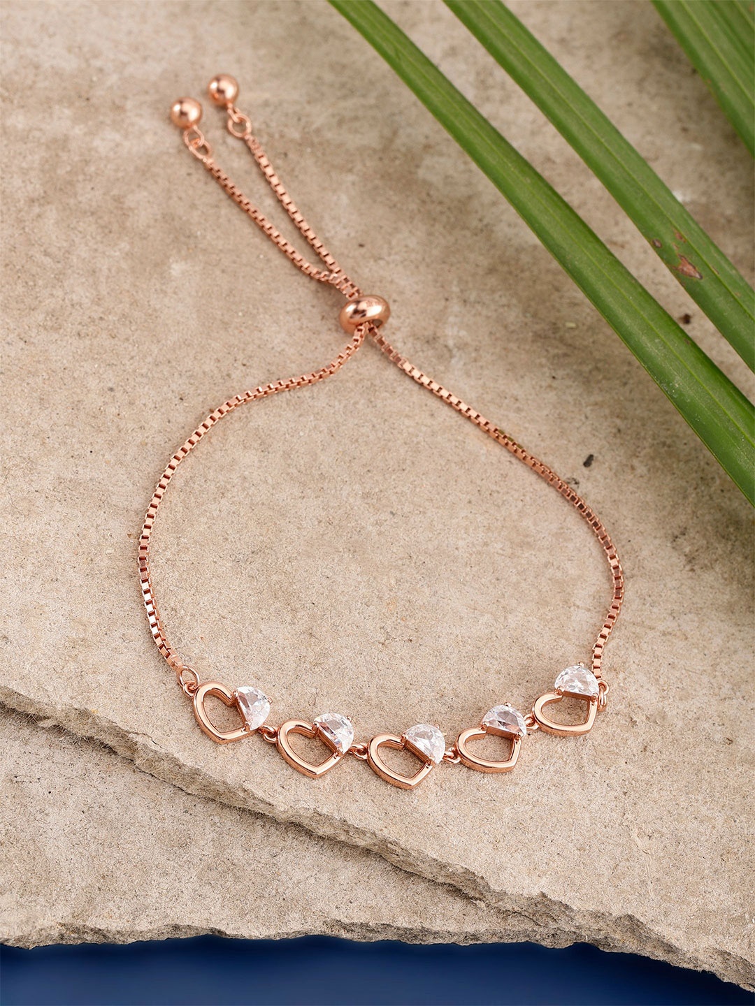 

DIAVO Silver Cubic Zirconia Rose Gold-Plated Wraparound Bracelet
