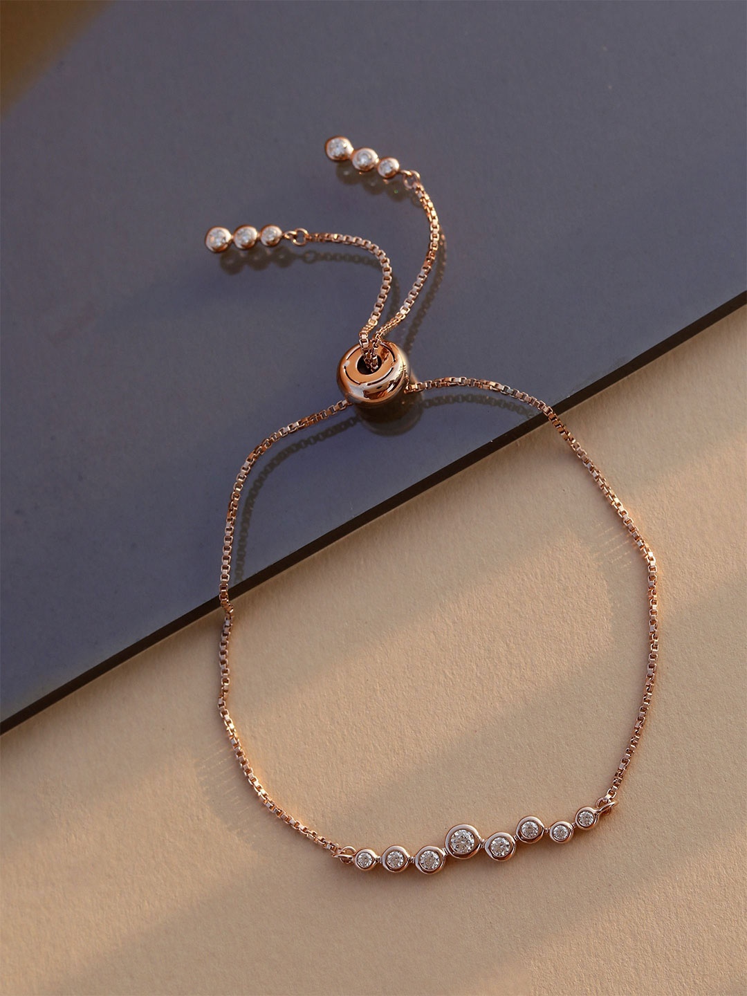 

DIAVO Sleek Beaded Sterling Silver Cubic Zirconia Wraparound Bracelet, Rose gold